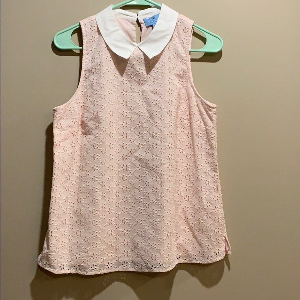 Cece Pink Textured Collared Top